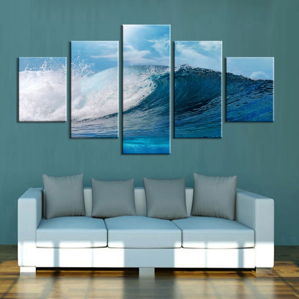 

Home Decoration Canvas Painting HD Prints Landscape 5 Pieces Waves Sea Wall Art Modular For Living Room Pictures Artwork Poster