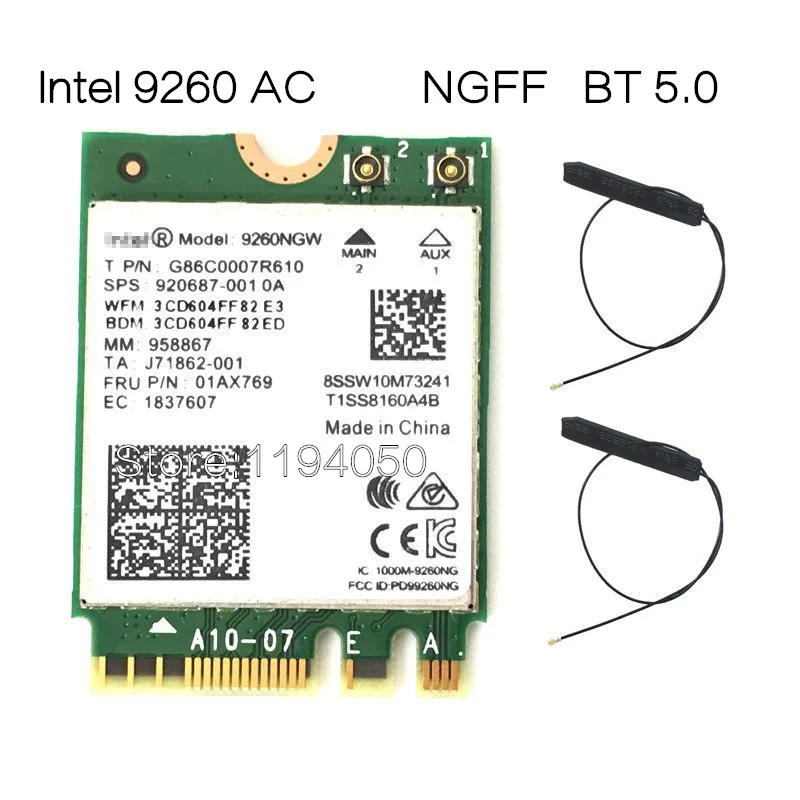9260NGW Antenna2PCS Двухдиапазонная Беспроводная-AC 9260NGW INTEL 9260NGW INTEL 9260 NGFF 1,73 Гбит/с 802.11ac WiFi карта+ Bluetooth NGFF 2,4G/5G игровая W - Цвет: 9260NGW Antenna2PCS