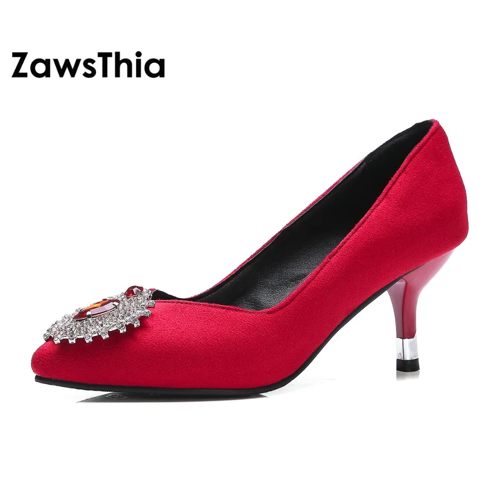 ZawsThia/пикантные женские туфли-лодочки из замши бирюзового и алого цвета с острым носком на высоком каблуке «рюмочка»; женские свадебные туфли без застежки