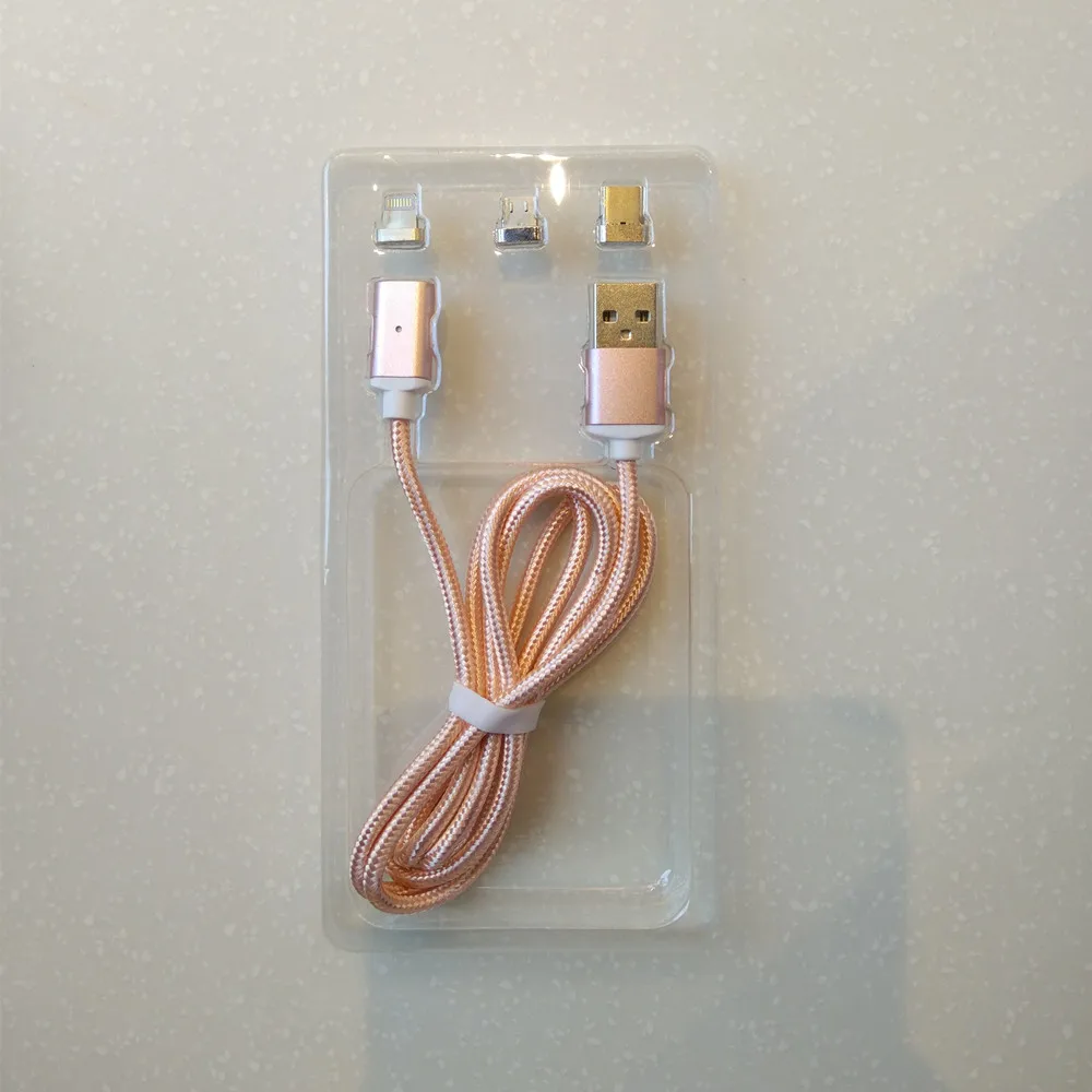Высококачественный Магнитный кабель 3 в 1 Micro USB + 8 Pin Type C для смартфонов Apple iOS или
