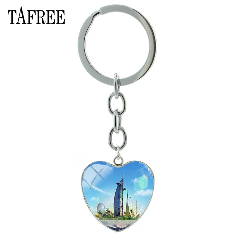 TAFREE знаменитый Дубай вид Брелки красивый город пейзаж сердце кулон брелок