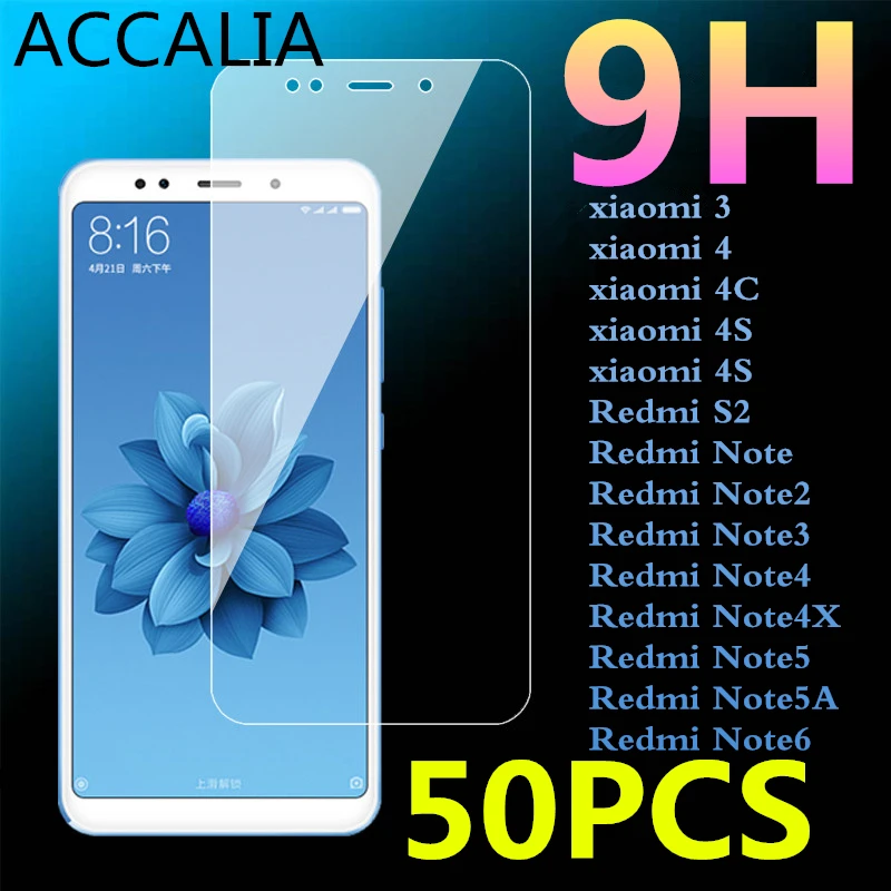 Закаленное стекло 9H для Xiaomi Mi3 50 шт. пленка Redmi Note 2 3 4 x 5 5A 6 2.5D защитная экрана