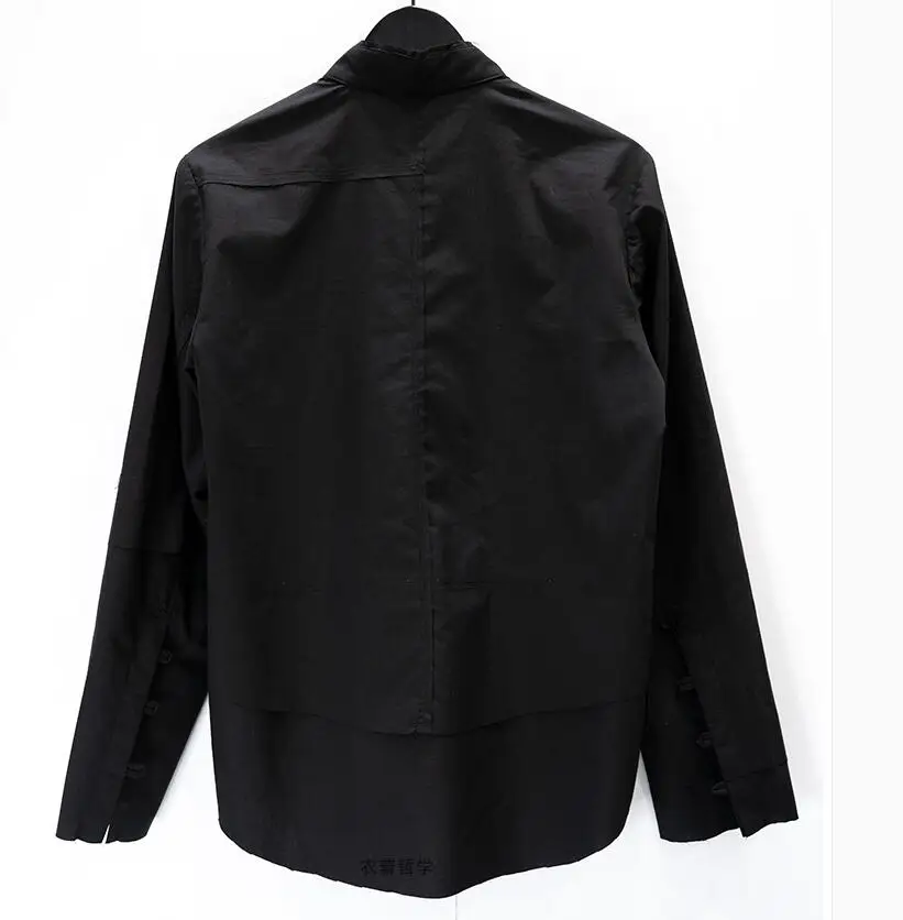 Original Men's Shirt Multi-layer Stitching Cotton Casual Clothing Male Solid Standing Collar Black Shirts Large Size Costumes | Мужская
