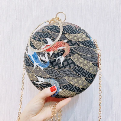 Bag Dark Blue Angelatarch, Новое поступление, китайский стиль, птица, рыба, Винтажный Классический в стиле ханьфу, круговая вечерняя сумка через плечо, дневной клатч, сумки для рук - Цвет: Bag Dark Blue