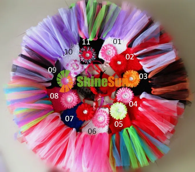 

Multicolor Girls Crochet Tutu Dress Baby 1Layer Tulle Fluffy Party Tutus with 4" Daisy Flower Kids Ballet Tutus Dress 10Pcs/lot