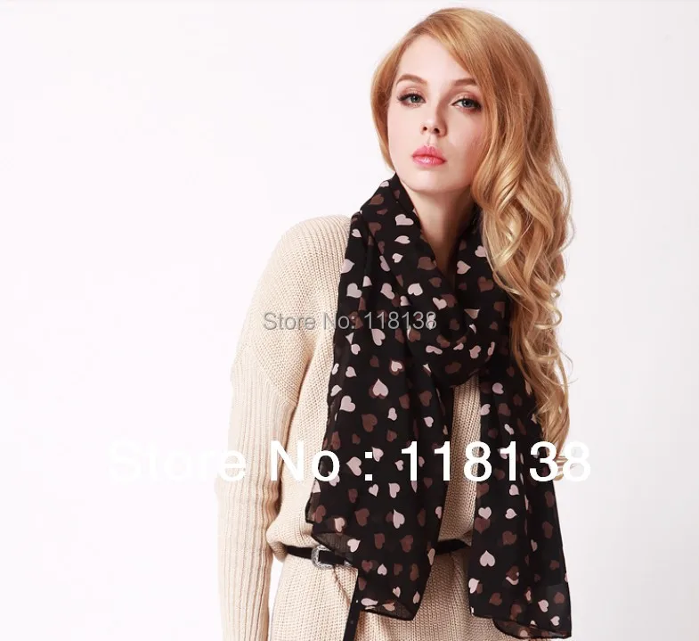 10 шт./лот Модный женский шифоновый шарф с принтом в виде большого сердца