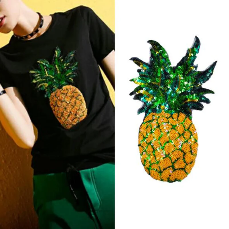 

1Pc Pineapple Sequined Patch For Clothes Sew on Embroidered Patch Diy Motif Applique Stickers Garment Accessories NL312