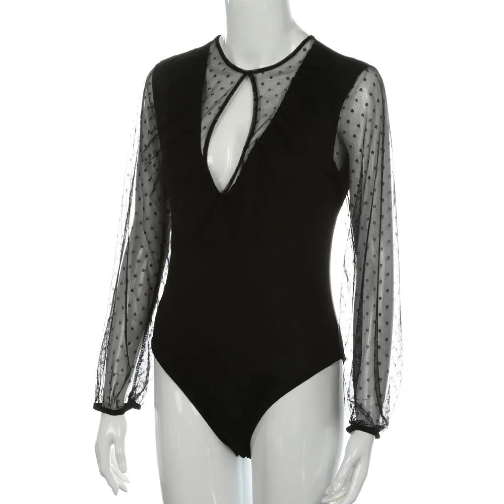 Womail кружевной сексуальный боди с длинным рукавом женские топы Мода 2017 в горошек