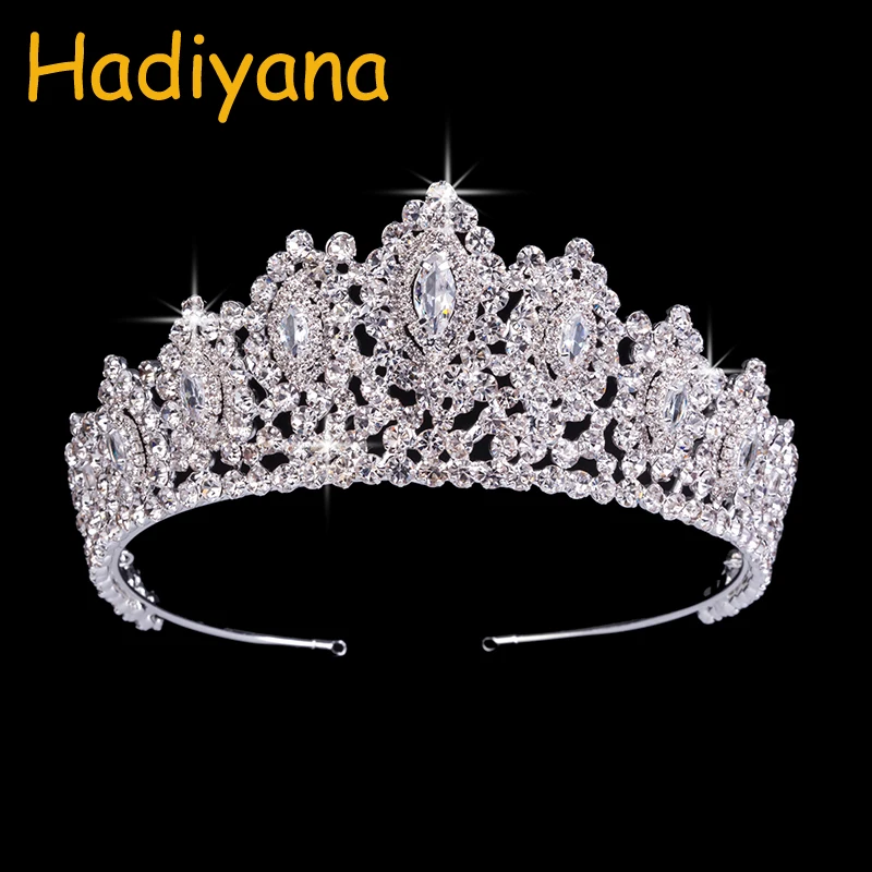 Hadiyana, новинка, AAA, стразы, короны, винтажный стиль, большой глаз, форма, свадебные аксессуары, свадебные диадемы для волос, желтое золото, вечерние, BC3707