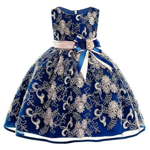 navy blue Высококачественное Кружевное платье-пачка принцессы с блестками и большим бантом для девочек, г., Летнее нарядное платье на свадьбу для девочек от 3 до 12 лет - Цвет: navy blue