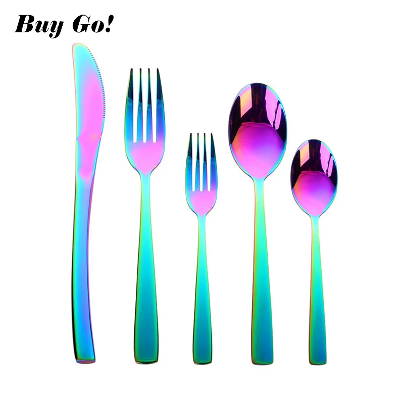 20Pcs/Lot Iridescent Rainbow Cutlery Set Dinner Knife Colored Stainless Steel Multicolor Dinnerware Silverware Set Service for 4