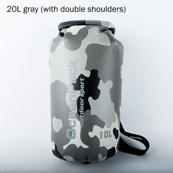 20L gray 2L/5L/10L/15L/20L/30L утолщенная камуфляжная Водонепроницаемая наружная рафтинговая ПВХ сухая сумка на плечо для хранения Океанский рюкзак для плавания - Цвет: 20L gray