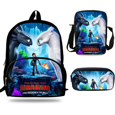 7j0001 16 дюймов Mochila Как приручить рюкзак с принтом Дракона Для детей подростков школьный рюкзак для девочек мальчиков школьные сумки 3 комплекта - Цвет: 7j0001