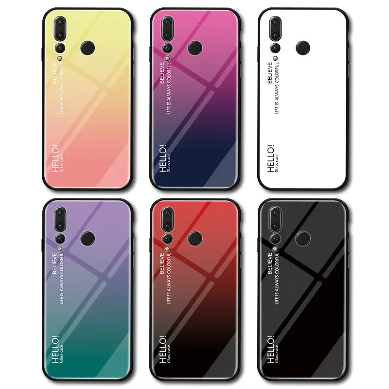 For Huawei nova 4 Case Fashion Gradient Tempered Glass Back Shell TPU Soft Edge Shockproof Slim Phone Protectioin Cover |