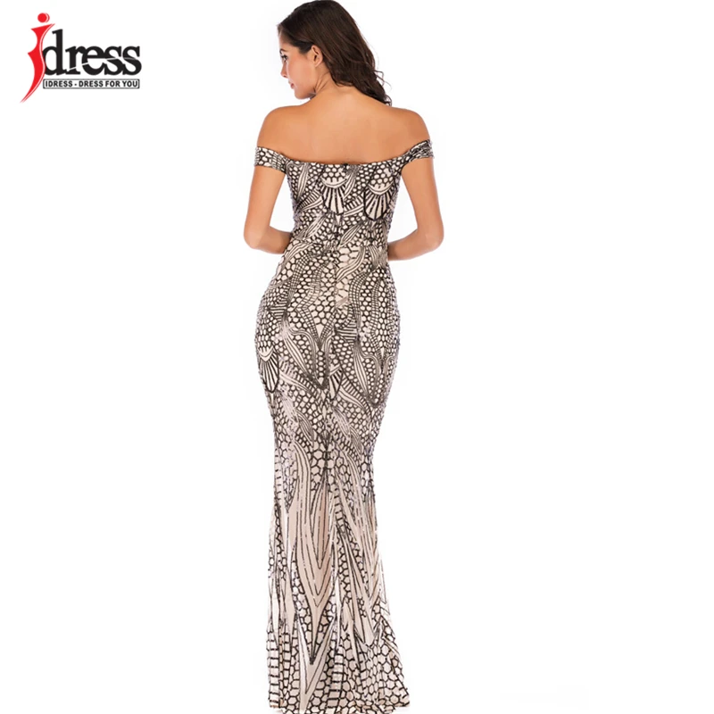 Женское вечернее платье макси IDress длинное облегающее с вырезом лодочкой и
