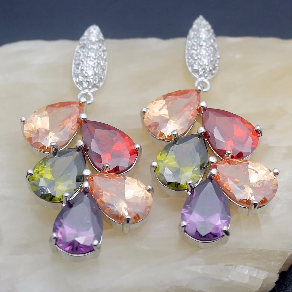 Кольцо и серьги из серебра 925 пробы с разноцветным камнем | Украшения аксессуары