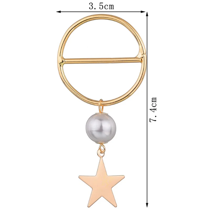 Alloy Hollow Round Neck Silk Scarf Buckle Brooch Female Gold Color Five-Pointed Star Imitation Pearl Pendant Shawl | Украшения и