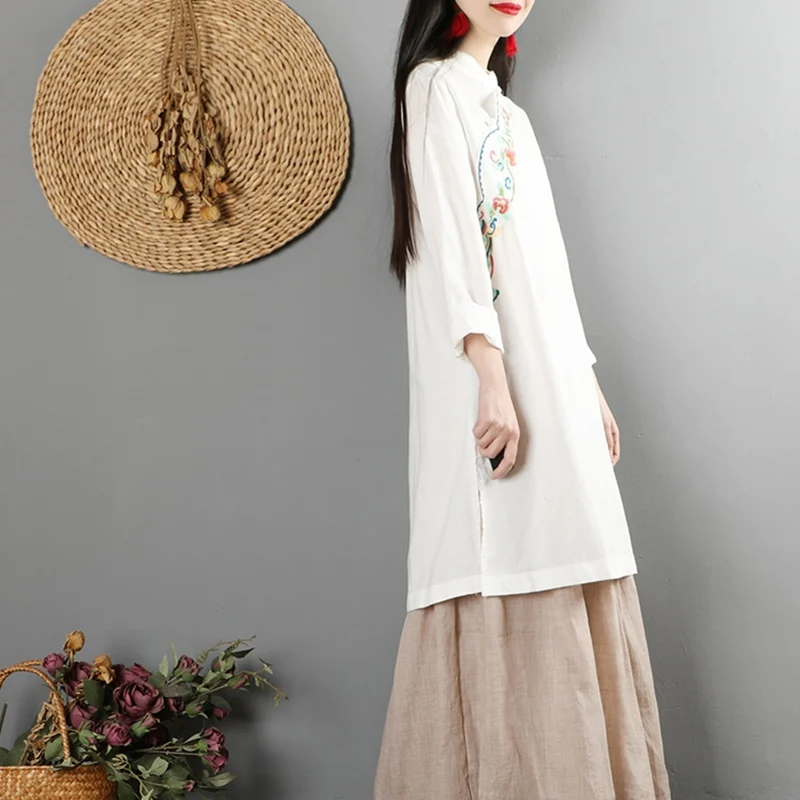Китайский Чонсам Топы для женщин Ретро винтажная длинная рубашка чайное