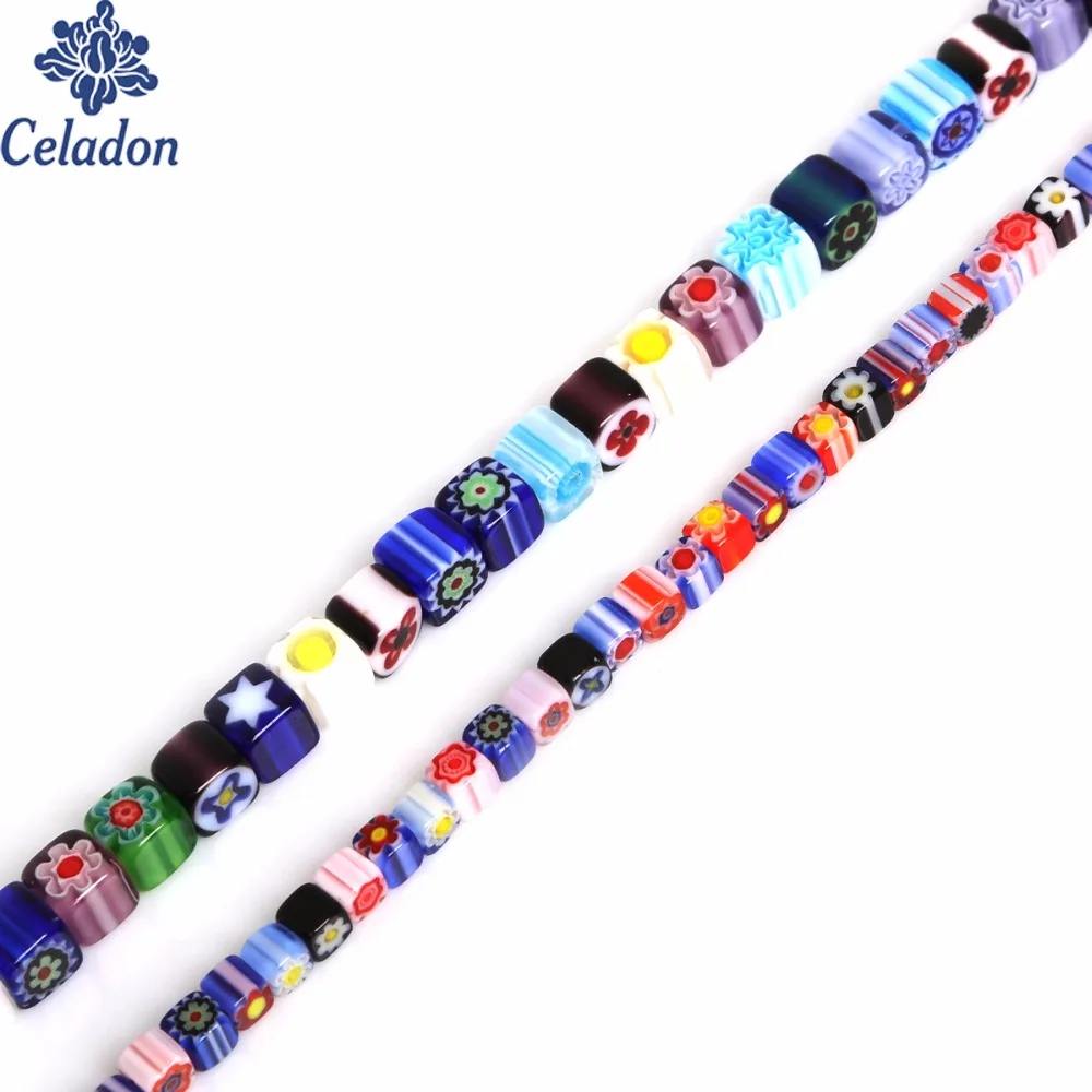 Квадратные стеклянные бусины ручной работы с вышивкой| |