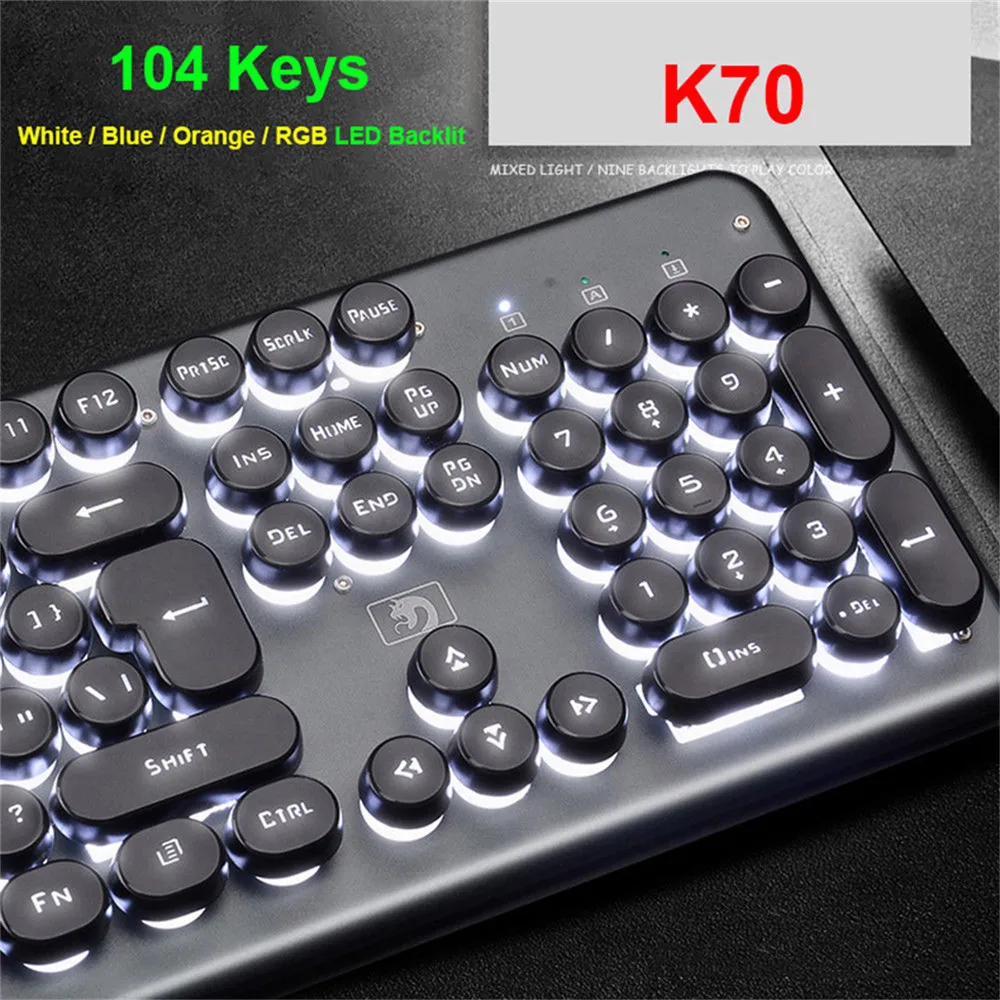 Игровая механическая клавиатура с 104 клавишами RGB подсветкой ретро круглая