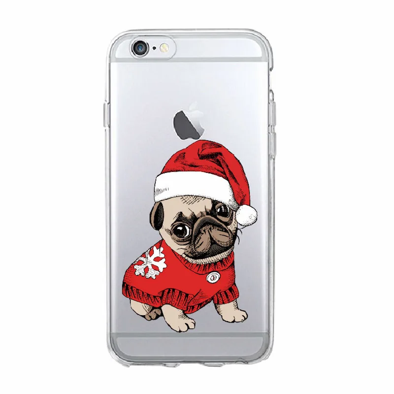 Для iPhone 5 5S SE 6 6S 7 8 Plus X XS XR Max 11 Pro Puppy Pug Новогодний для домашних собак шапка