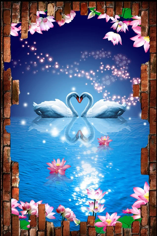 Настенная 3d наклейка с изображением лебедей озер 3 d|mural wallpaper|photo 3dfloor mural |