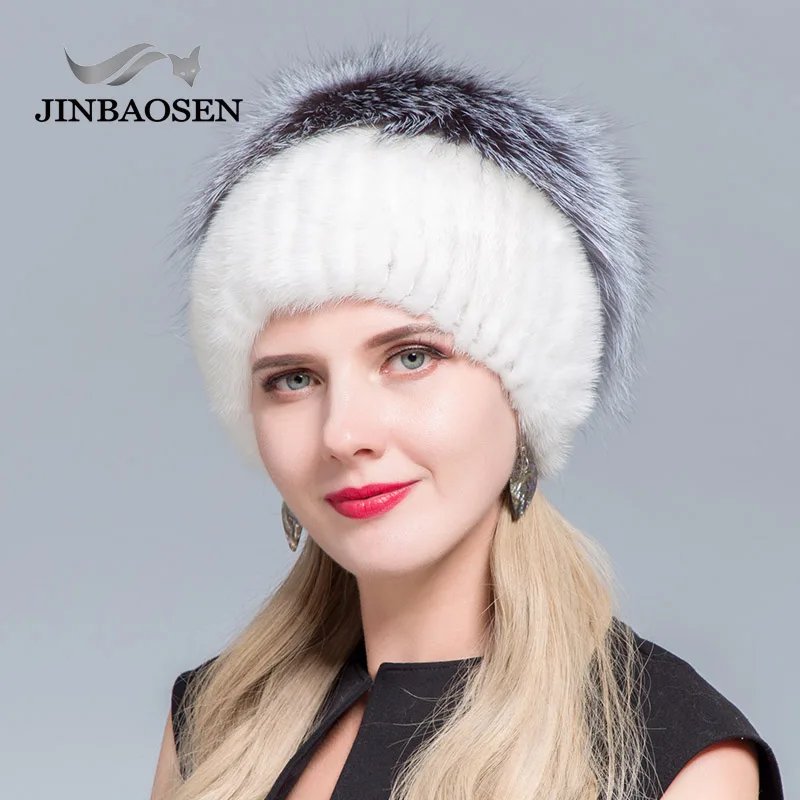 JINBAOSEN женская меховая Лыжная шапка Горячая Распродажа русская меховая шапка Оттер с лисой в сочетании с мехом Модная вязаная шапка из шерсти Подкладка Зима - Цвет: COLOR6