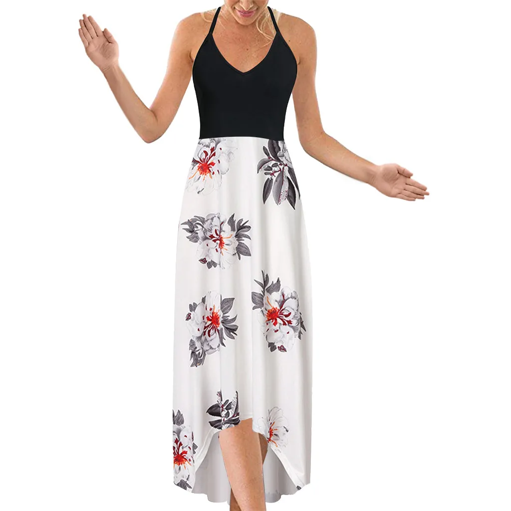 Women fashion Summer Dresses Women's Fashion Casual Sexy Sleeveless Backless Printed Halter Mid Calf Dress vestidos femininos | Женская