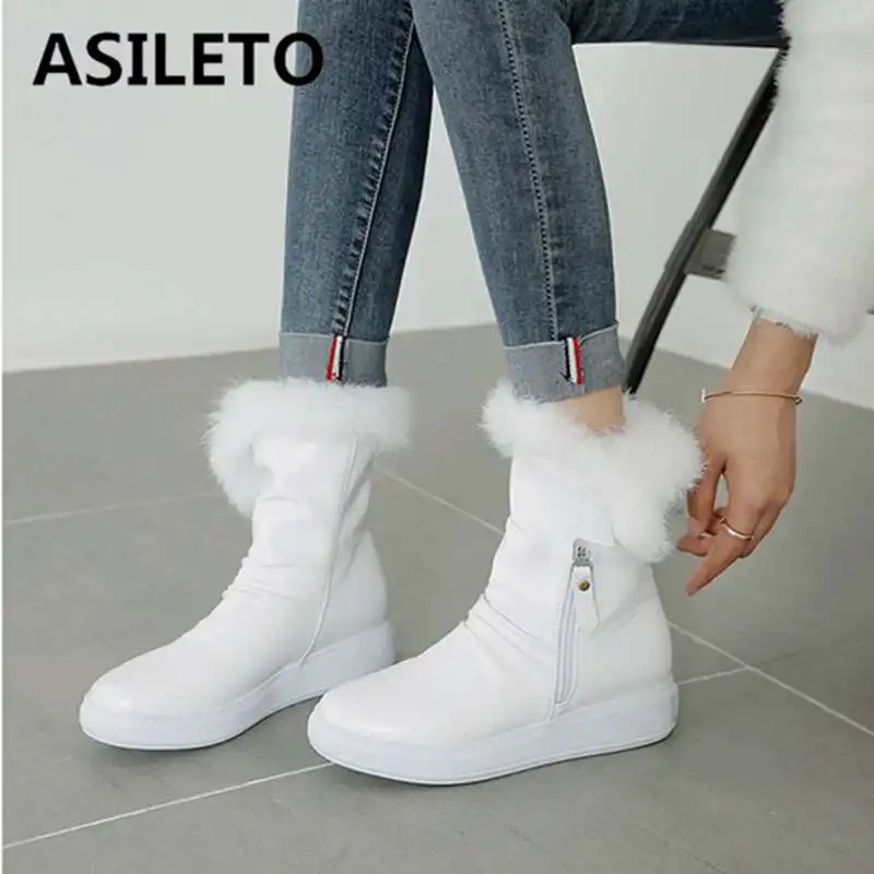 ASILETO/ г.; теплые плюшевые зимние ботинки; женская обувь на меху на танкетке; ботильоны на молнии; Повседневная обувь; chaussures zapatos mujer