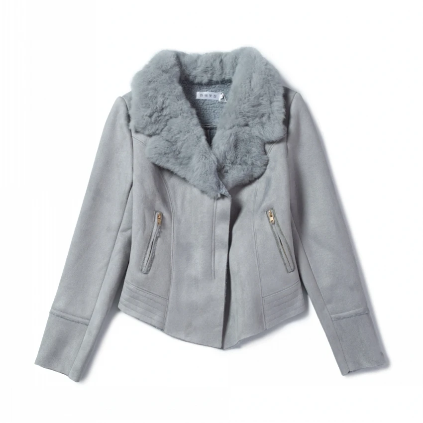 

Real Photos Winter Clothes Women Suede Coat Short Jacket Fur Collar Zipper Thick Slim Outwear chaqueta mujer C91195