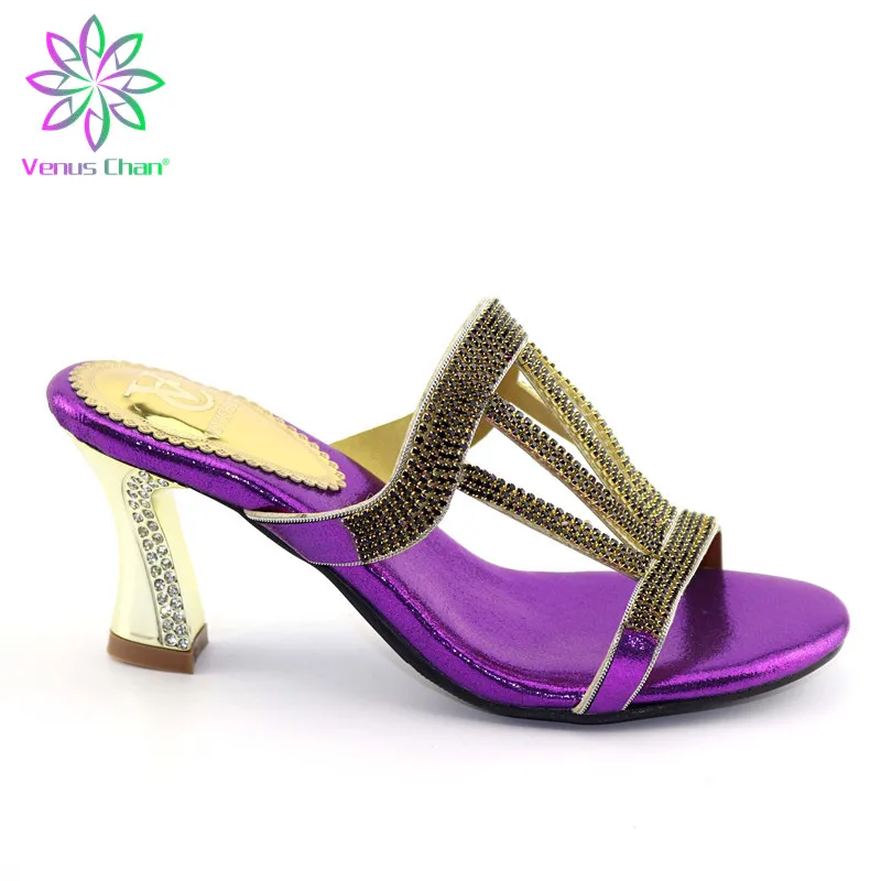 

Sandals purple color party or wedding beautiful Italian design PU leather adults shoes African woman shoes possible match bag