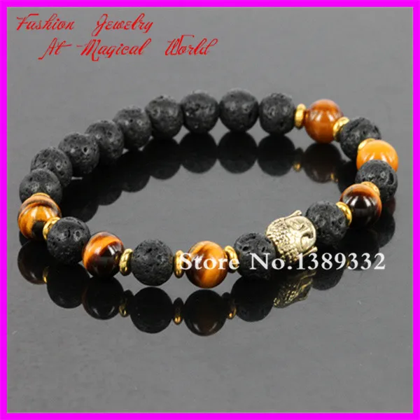 Мужской браслет Будды бусины из натурального лавового камня с браслетом Тигры