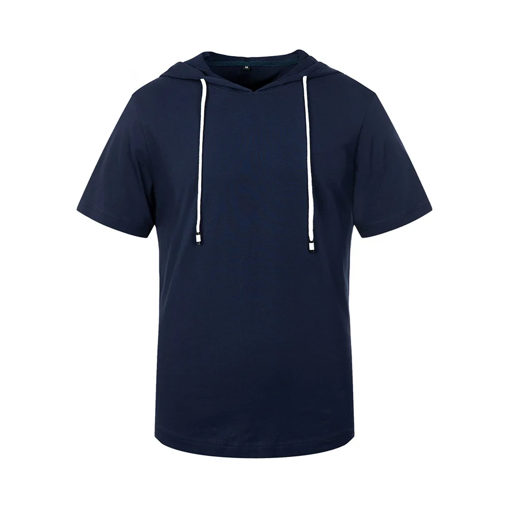 

Pure cotton hooded casual t-shirts men solid color loose fit short sleeve summer t shirt