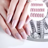 24pcsset middle long nude false nails round head grey pink wedding bride nail art handmade full cover finger fake nails