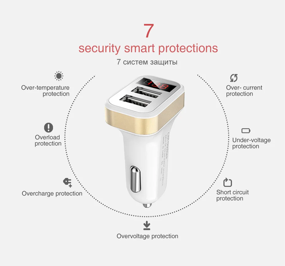 Автомобильное зарядное устройство KONSMART для iPhone Samsung зарядка светодиодный экран 2
