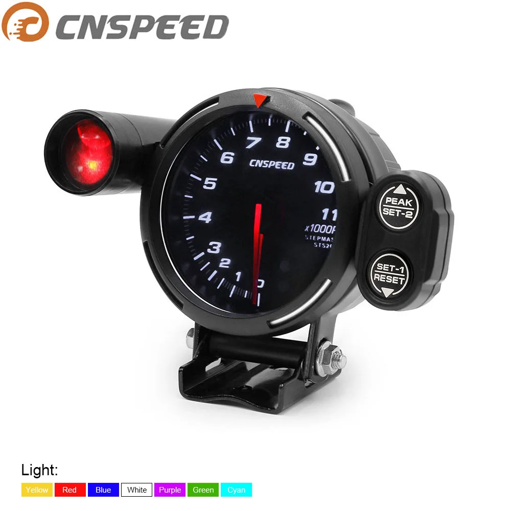 

RPM Gauge Tachometer High Speed Stepper Motor 80mm 7 Colors 0 RPM 11000 Meter with Warning Light and Peak Warning YC101357