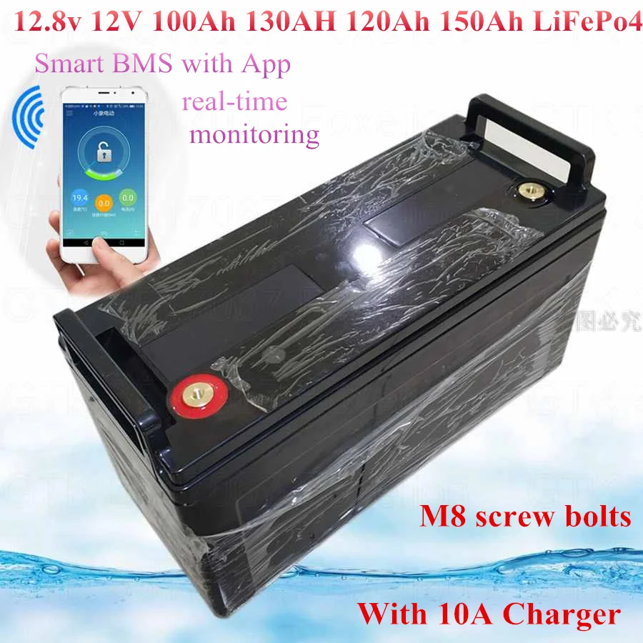 12 8 v 12V 100Ah 120ah LiFePO4 литий-железо-фосфатный Батарея Смарт BMS 100A -150A приложение bluetooth