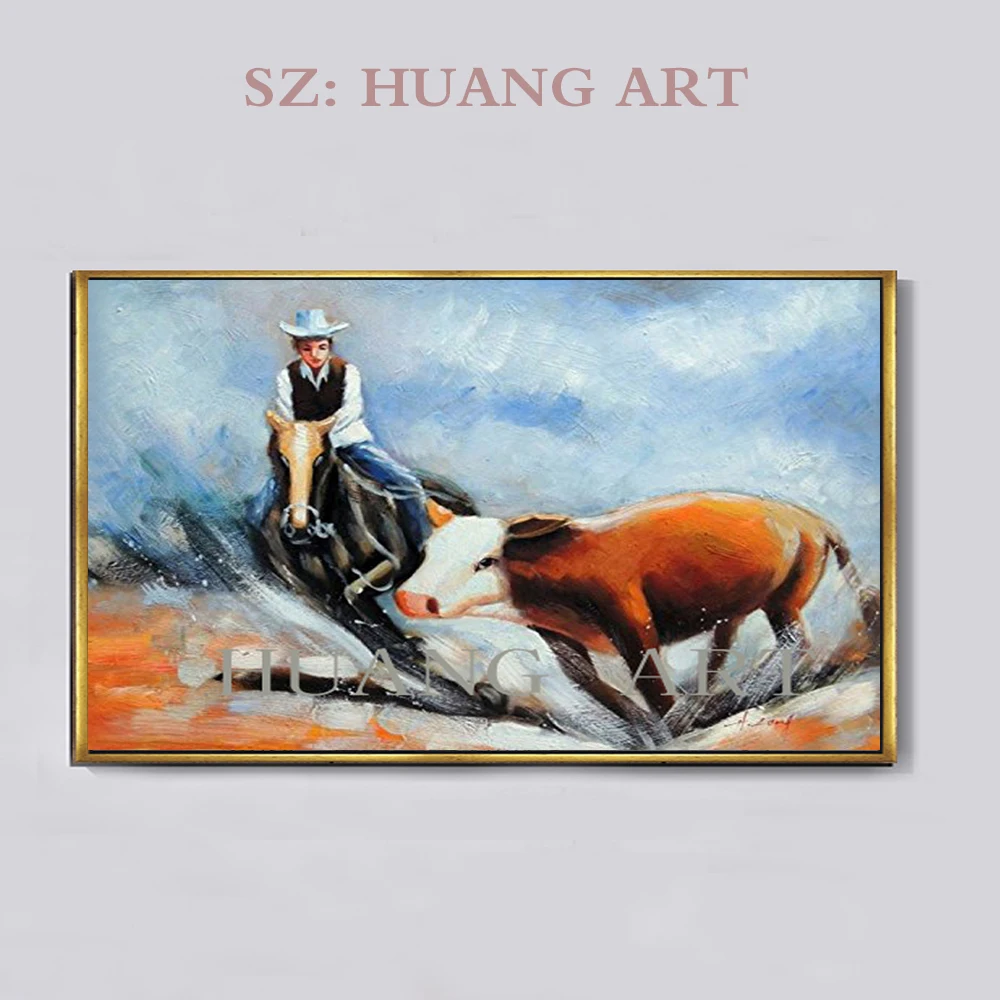 

Animals hand-painted people and horses American cowboy oil painting decorative canvas wall art clubhouse lobby hall sofa