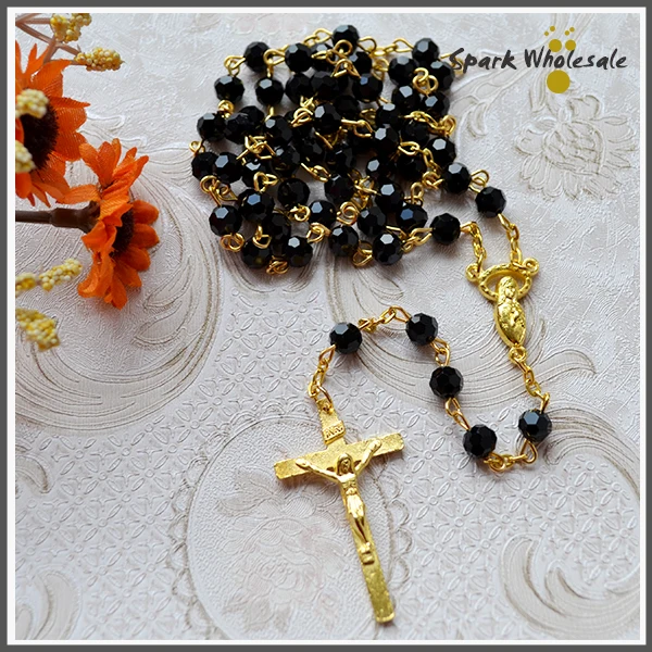 Высокое качество католические 6 мм белые хрустальные четки ожерелье Крест Иисуса