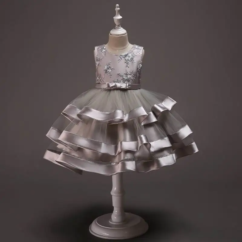 

Boutique Children Christmas Dress Embroidery Party Perform Flower Girl Dress Teired Gauze Kids Clothing 2-12 Years E2091