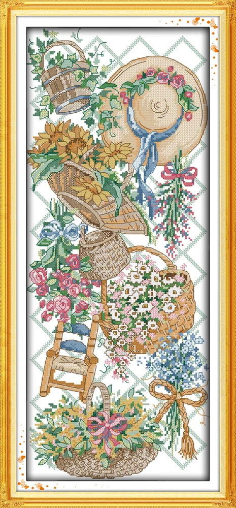 Цветочная корзина (5) вышивка крестиком DIY рукоделие принадлежности|embroidery diy|handmade