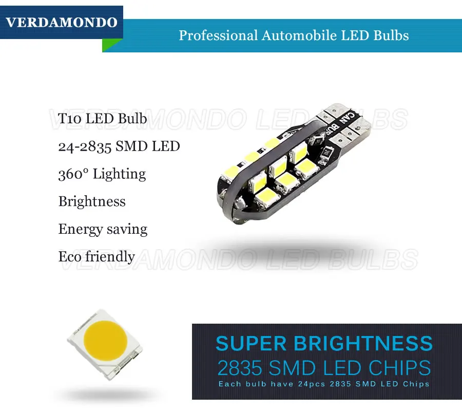 4 шт. W5W T10 Автомобильные светодиодные лампы 24 SMD боковой клиновидный купол