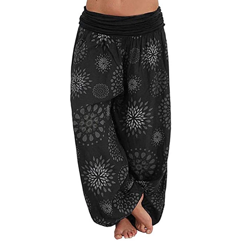 NIBESSER Summer Beach Bohemian Pants Women High Waist Pants Plus Size Vintage Loose Print Bloomers Floral Trousers Women