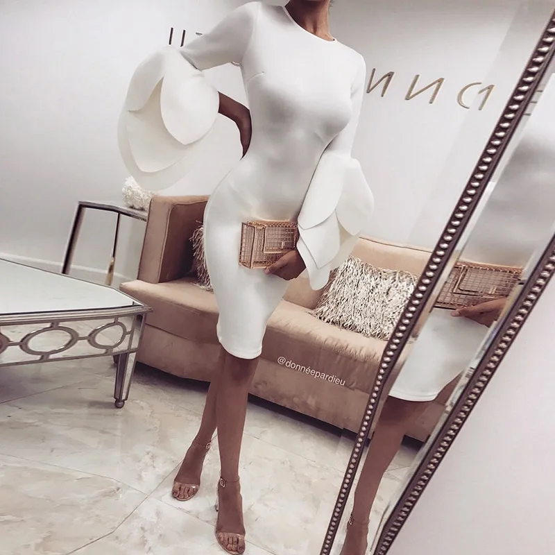 Женщины пакет хип Тонкий платье девушка с длинными рукавами до колена платья