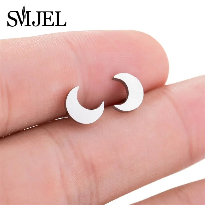 

SMJEL Cute Stainless Steel Stud Earrings for Women Daily Jewelry Gift Tiny Star Moon Earrings pendientes mujer moda 2019