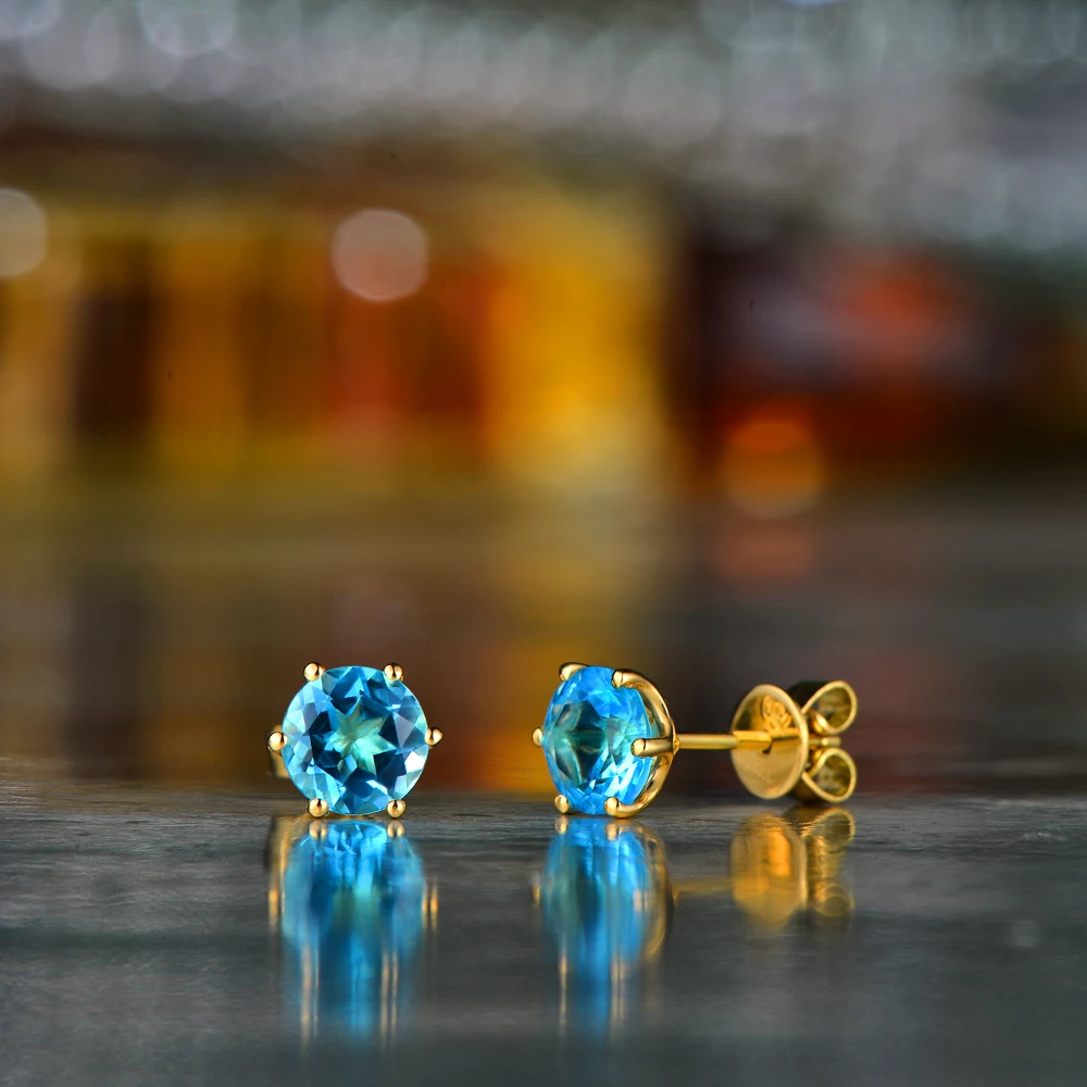 Caimao Jewelry 14KT желтого золота 1.88ct круглой огранки топаз классический Серьги