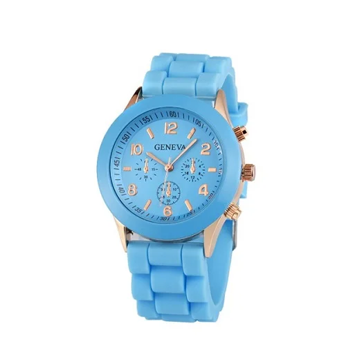 light blue Горячая Распродажа Geneva Брендовые женские силиконовые часы Дамская мода платье кварцевые наручные часы женские часы GV008 - Цвет: light blue