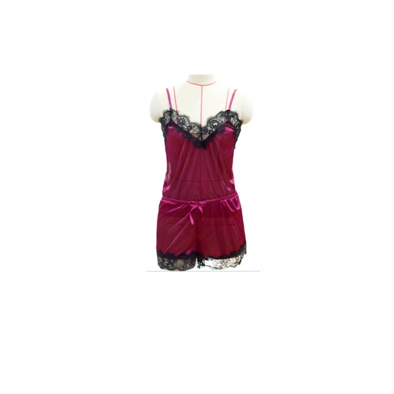 Wine red Лето стильный и удобный Кружевной Комплект пижамный комплект Женская атласная пижама сексуальная пижама Пижамные шорты - Цвет: Wine red