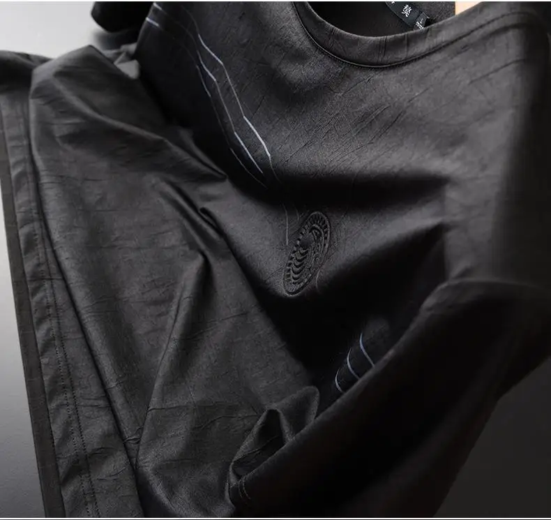 Minglu протектор Для мужчин футболки класса люкс льда шелка морщинка ткань круглый