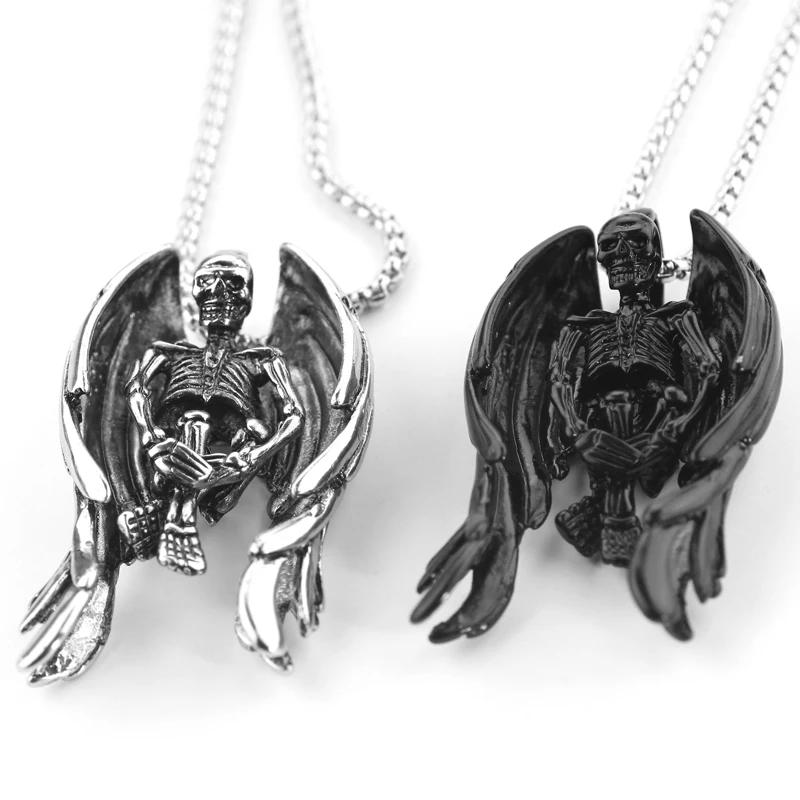 Винтажное ожерелье с черепом и крыльями черные ожерелья цепочкой для мужчин со